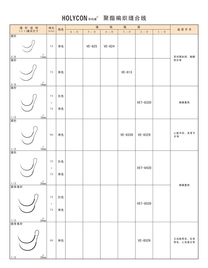 聚酯编织缝合线参数