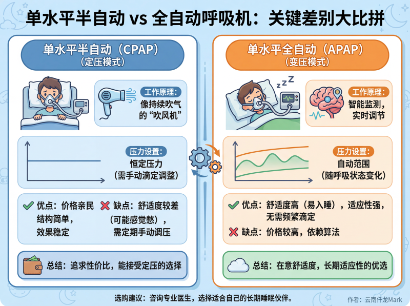 图卡：单水平呼吸机 自动vs半自动